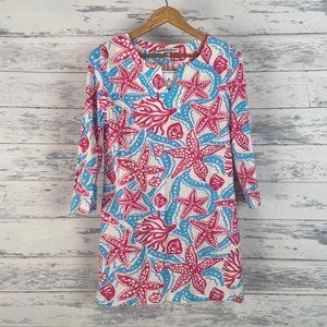 Barbara Gerwit Supra Cotton Pink/Blue/White Beachy Coastal Tunic Top Size XL